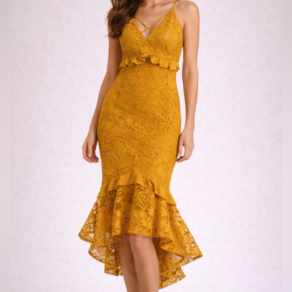 Two Sisters Formal Dress lace mustard size 8 high-low prom